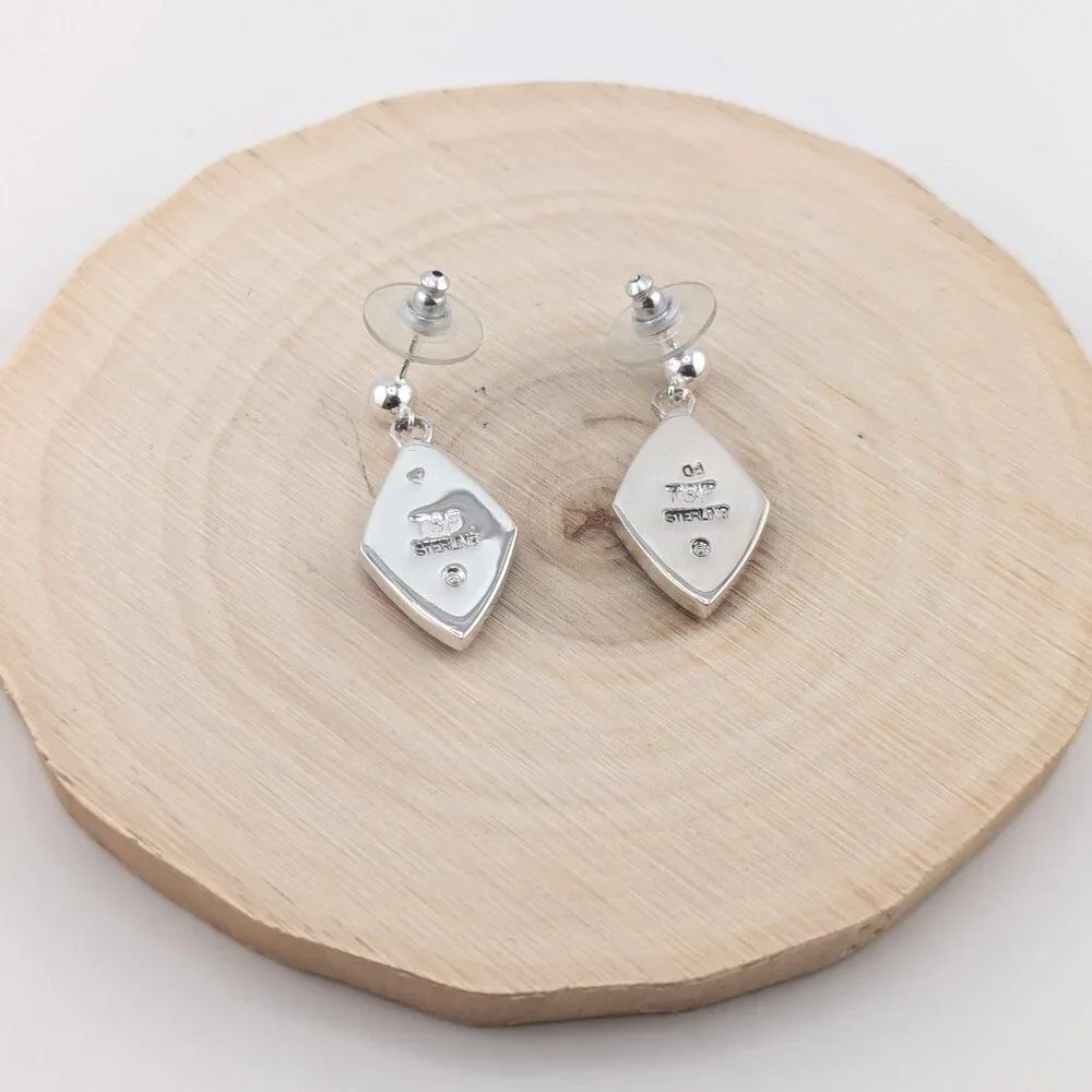Handcrafted Navajo Multi Stone Inlay Dangle Sterling Silver Earrings Southwest**